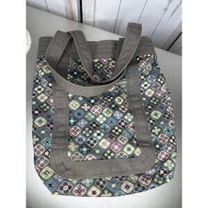 Retro Y2K Billabong Gray Purple Multi-Color Fabric Tote Bag Zip Top